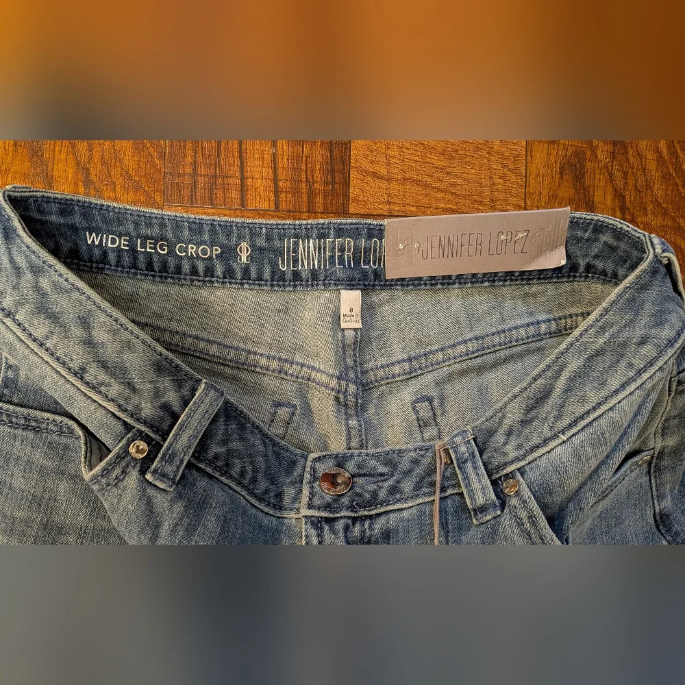 Jennifer Lopez NWT Wide Leg Crop High Rise Raw Hem Boho Fest Women's Jeans 8 - Picture 5 of 9